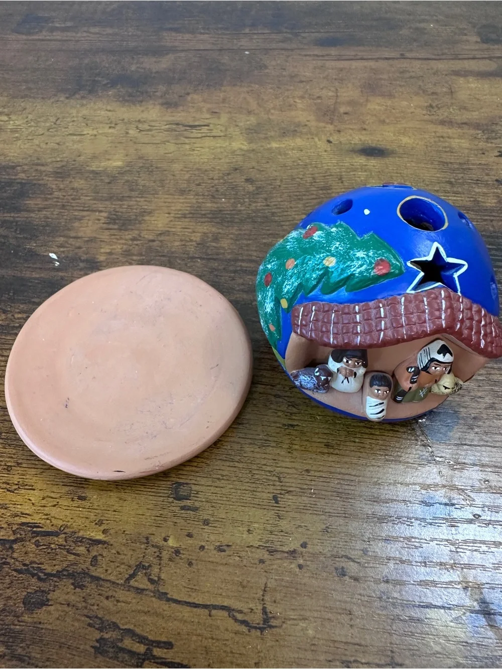 Peruvian Clay Nativity Scene Candle Holder Terracotta Dome Folk‎ Art Christmas